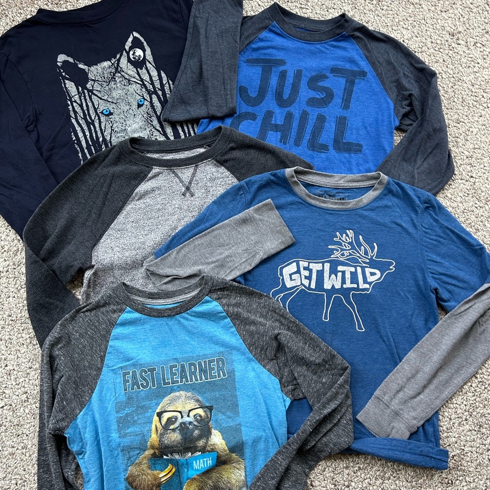 Bundle of boys medium (10/12) long sleeved shirts.
